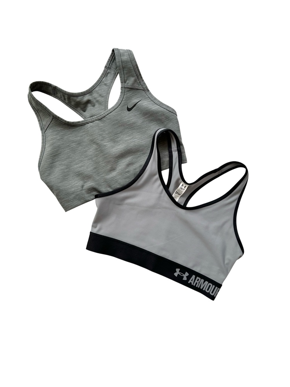 Bundle Girls Nike and Under Armour Gray Black Racerback Sports Bras - Size Small